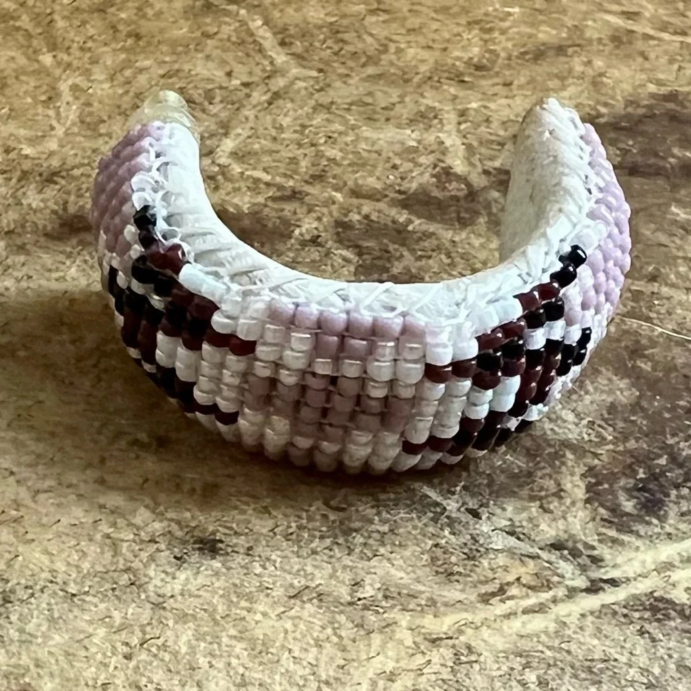 Native American Beaded Wide Hoop Earrings Post Back Purple White Burgundy Black